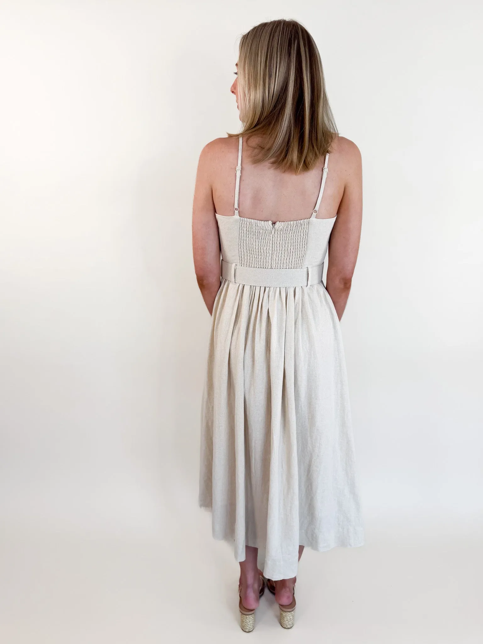 Napoli Linen Belted Midi Dress