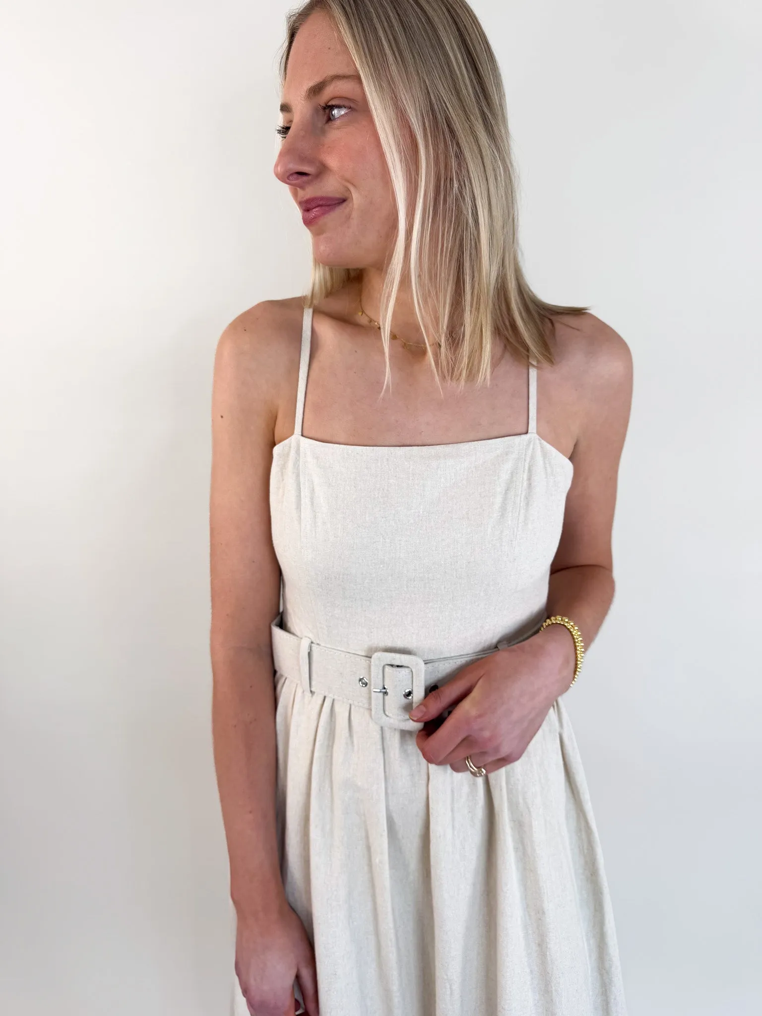 Napoli Linen Belted Midi Dress