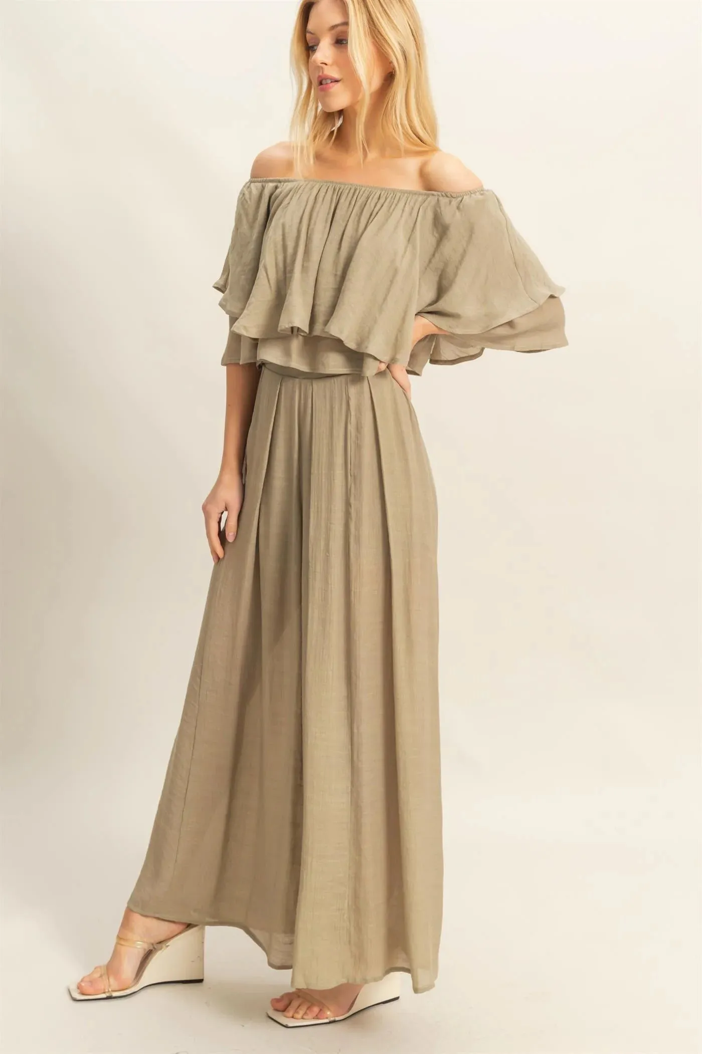 Off the Shoulder Blouse and Pants Set