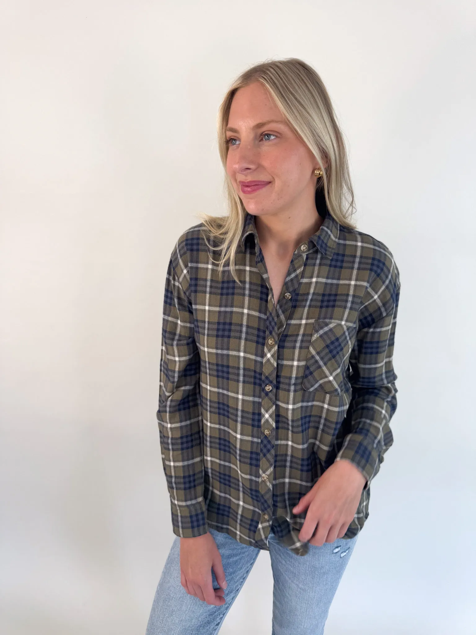 Olive Denim Button Up Flannel