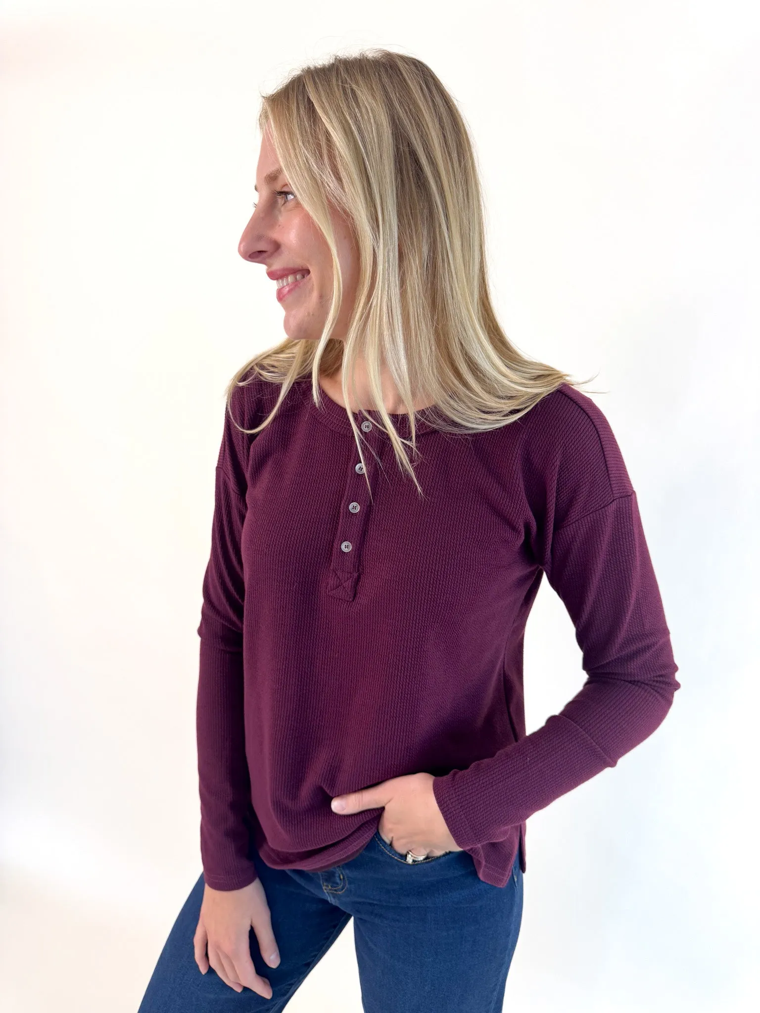 Perfect Plum Button Henley