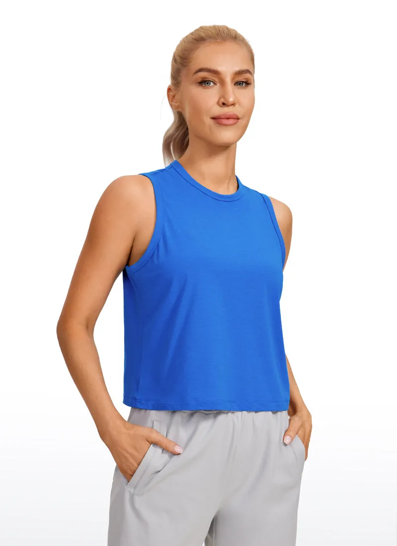 CRZ YOGA Women's Yoga Loose Fit Top Pima Cotton Crop Tank High Neck Strong Blue