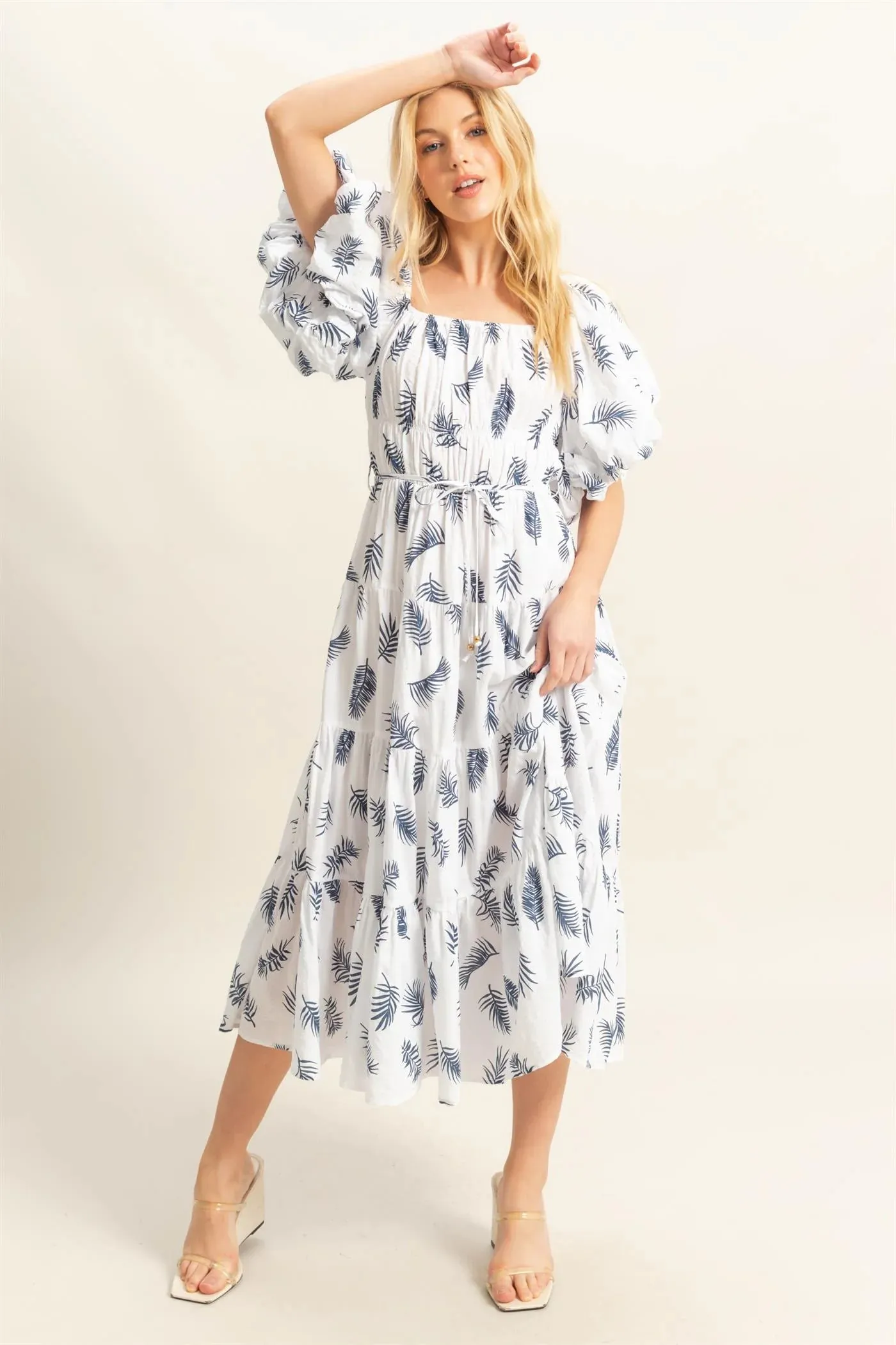 Puff Sleeve Tiered Midi Dress