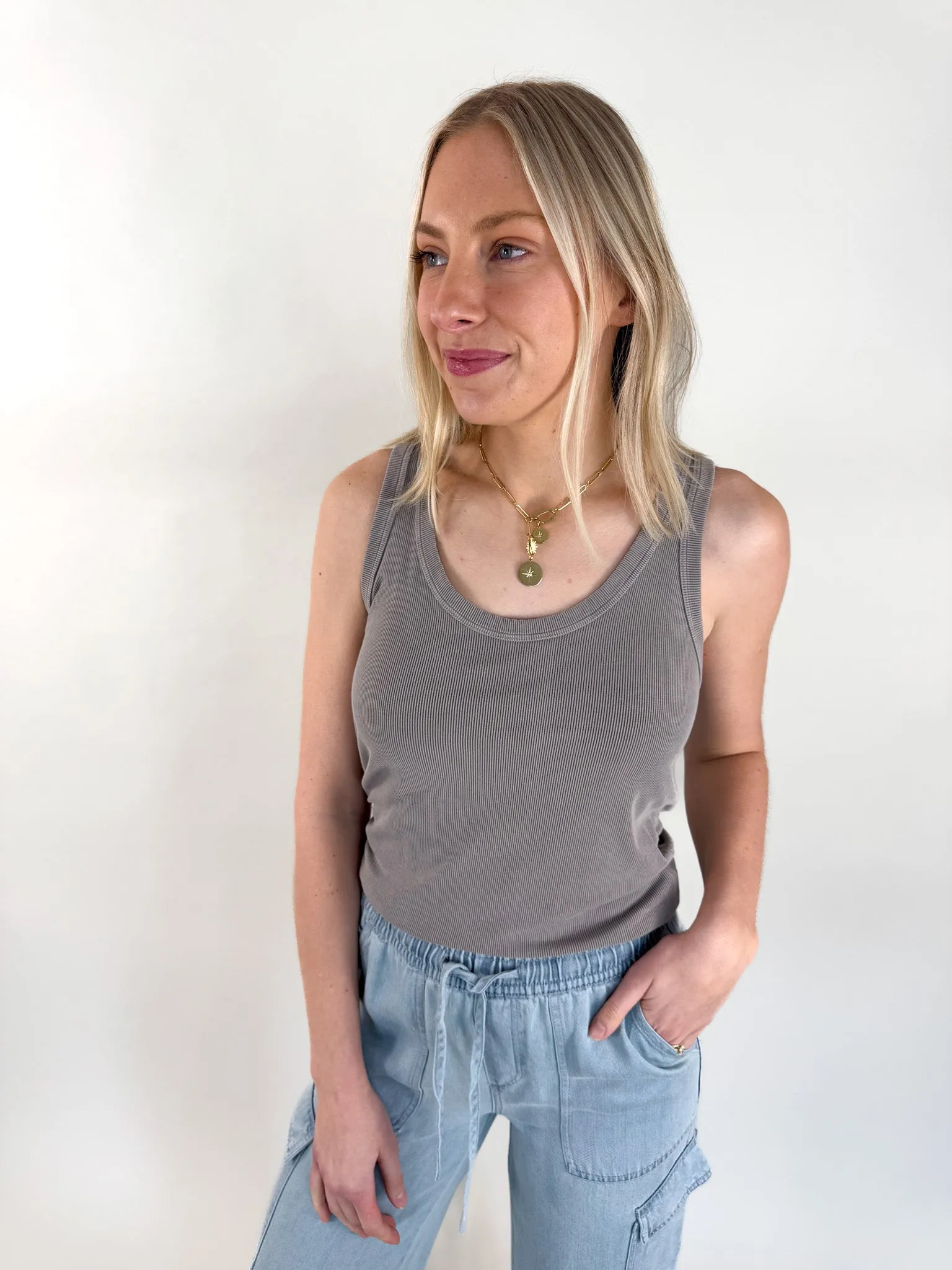 Ribbed Scoop Neck Tank