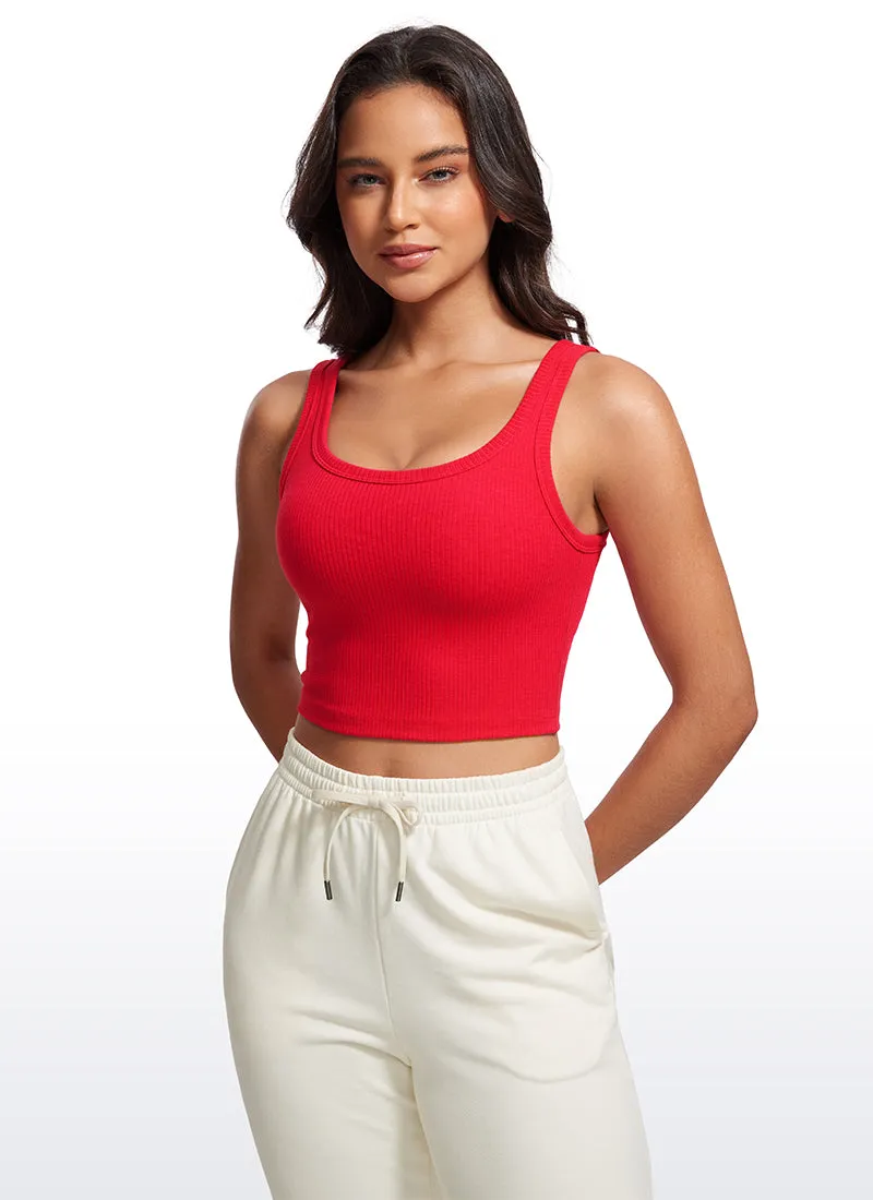 CRZ YOGA Women Longline U Neck Medium Impact Ribbed Sports Bras Deep Red