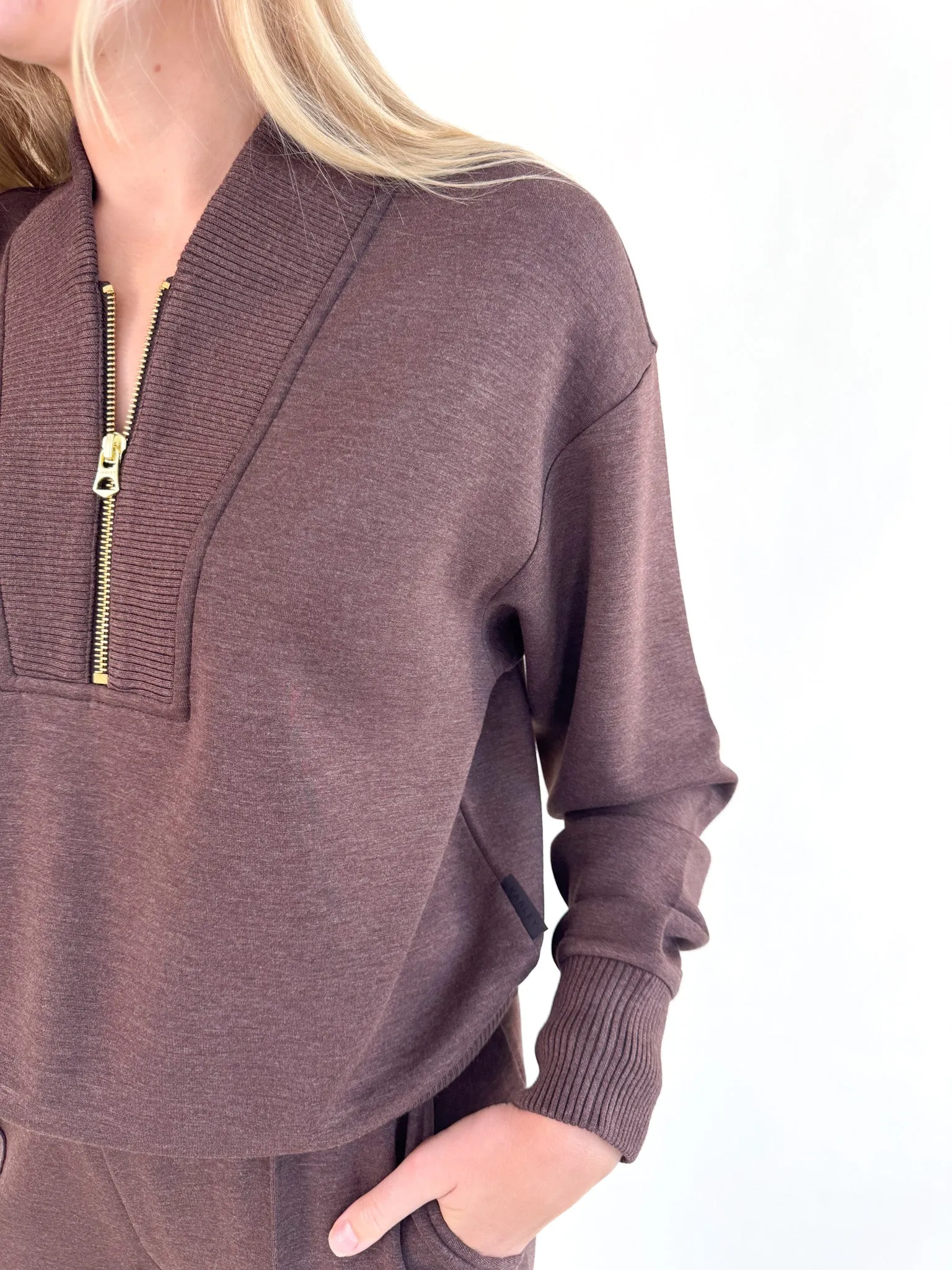 Sally Half Zip Sweater- Coffee Marl