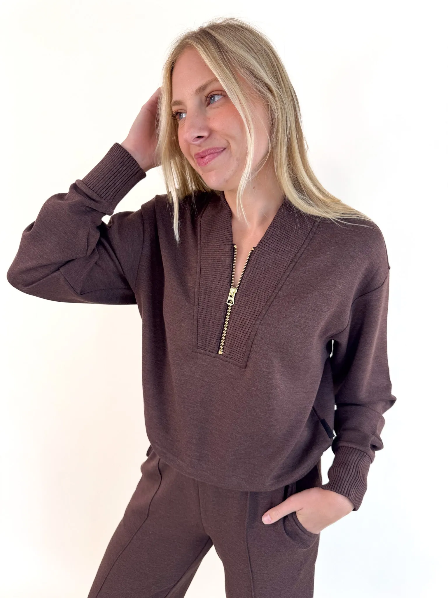 Sally Half Zip Sweater- Coffee Marl
