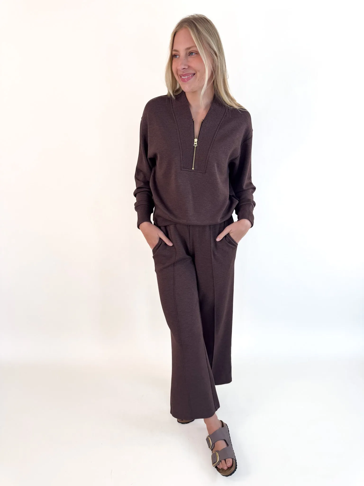 Sally Half Zip Sweater- Coffee Marl