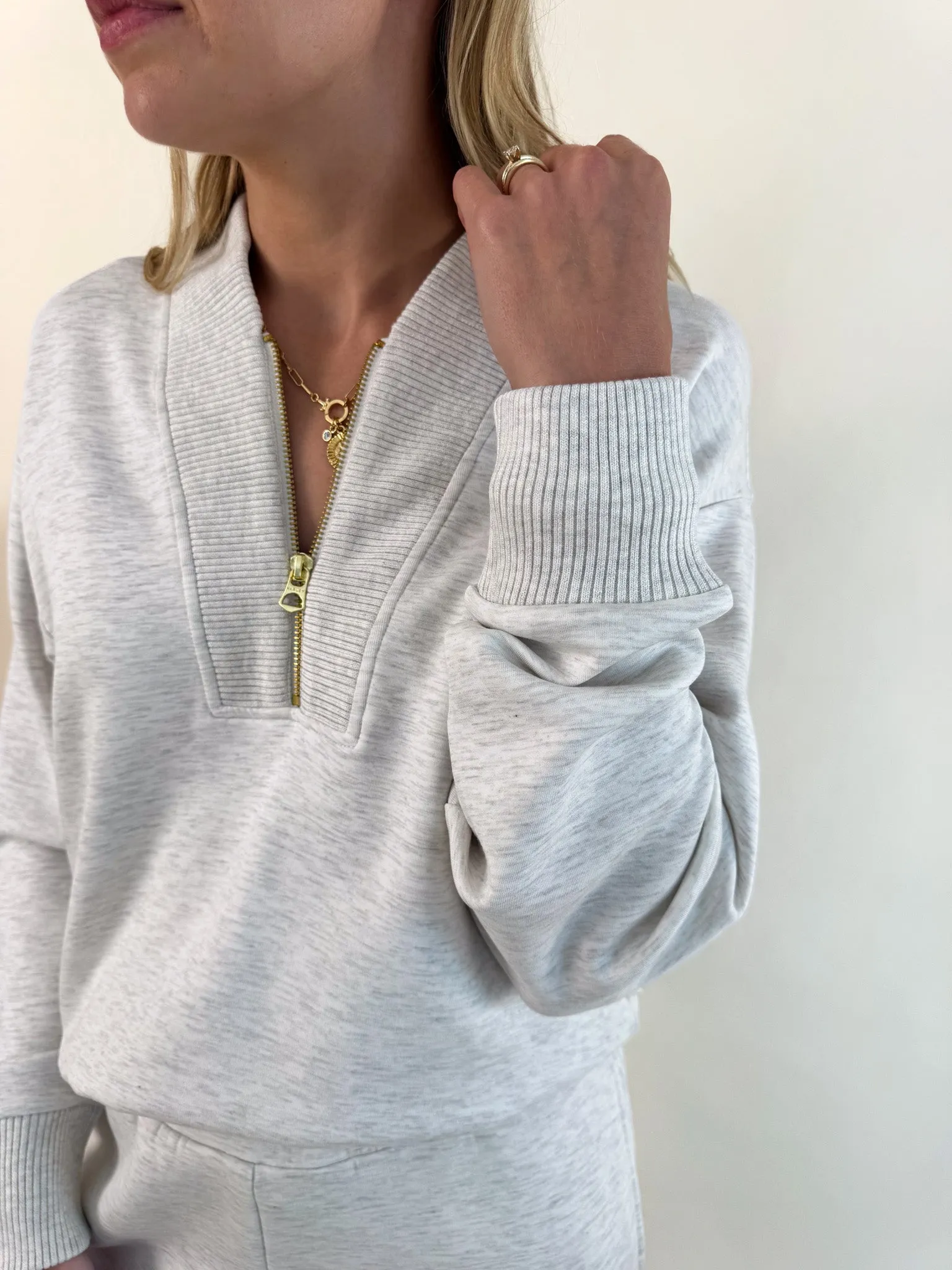 Sally Half Zip Sweater- Ivory Marl
