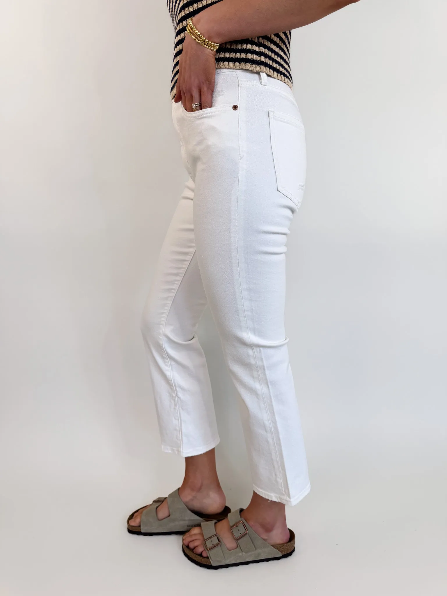 Shy Girl Cropped Flare Denim- White