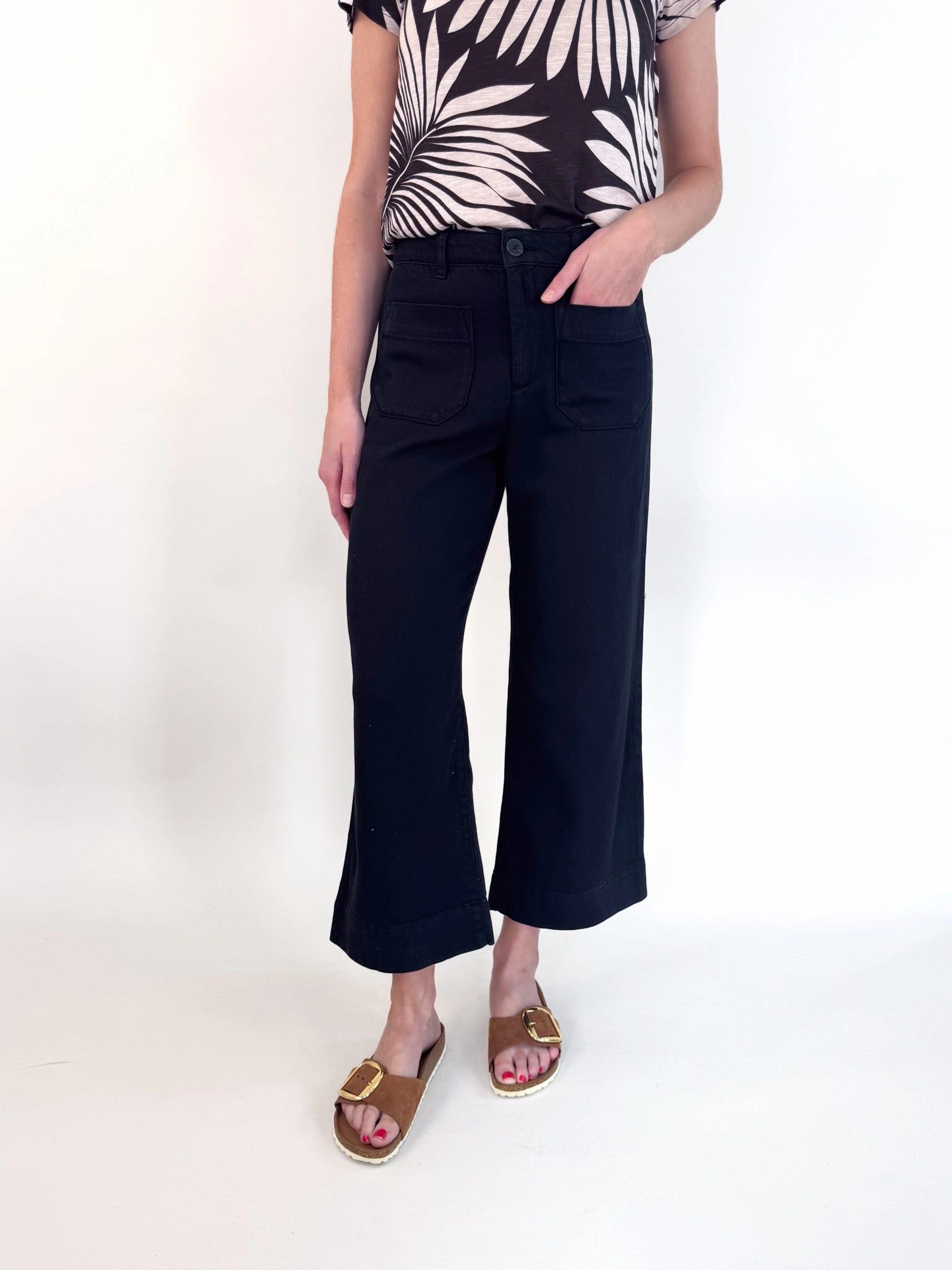 Soft Marine Black Wide Leg Crop Bottom