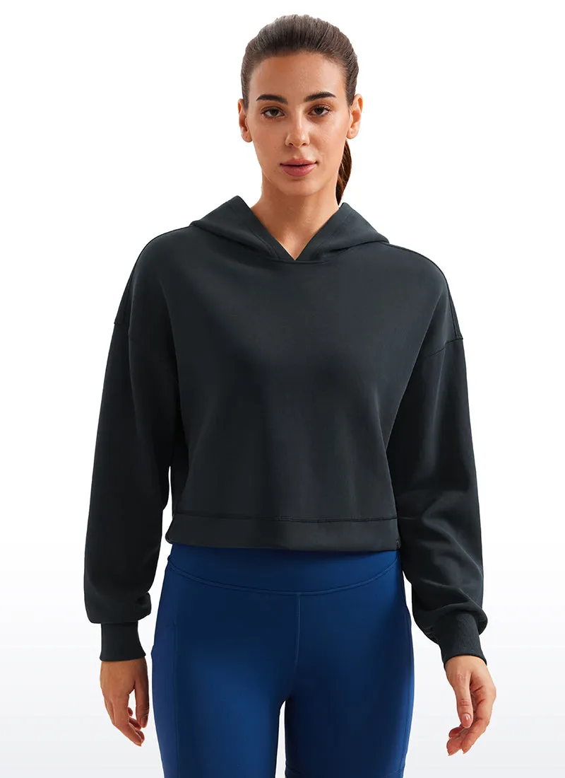 CRZ YOGA Women SoftAura Cropped Pullover Hoodis Long Sleeve Black