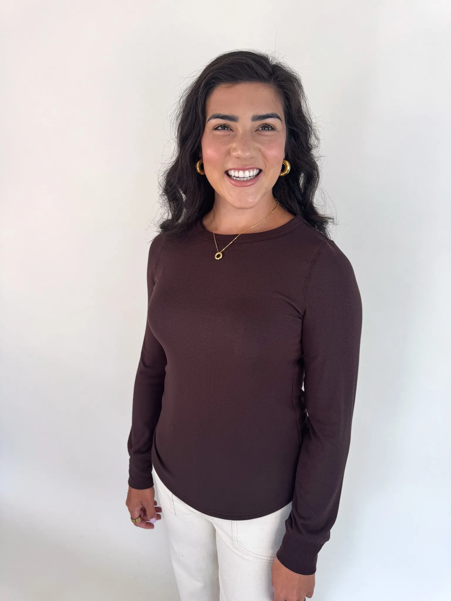 Stacy Long Sleeve Top Coffee Bean