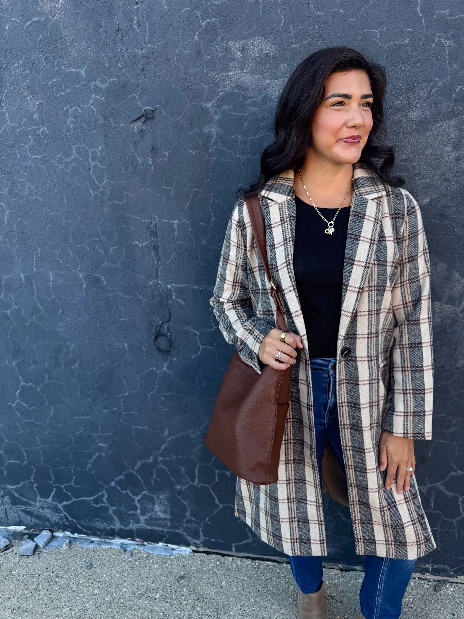 Steady Brushed Plaid Coat