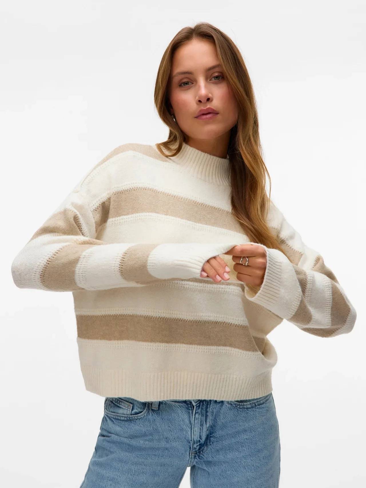 Striped High Neck Sweater