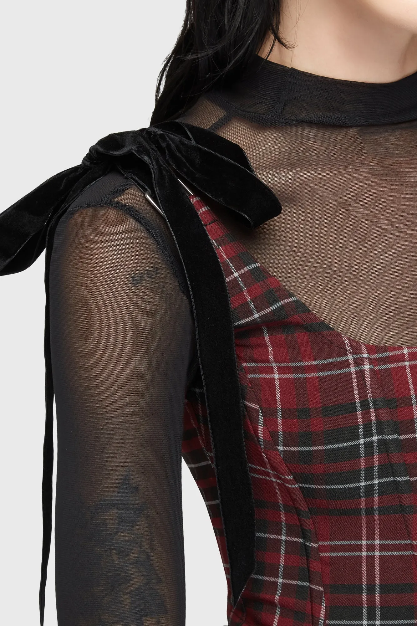 Tartan Flora Corset Top [BURGUNDY]