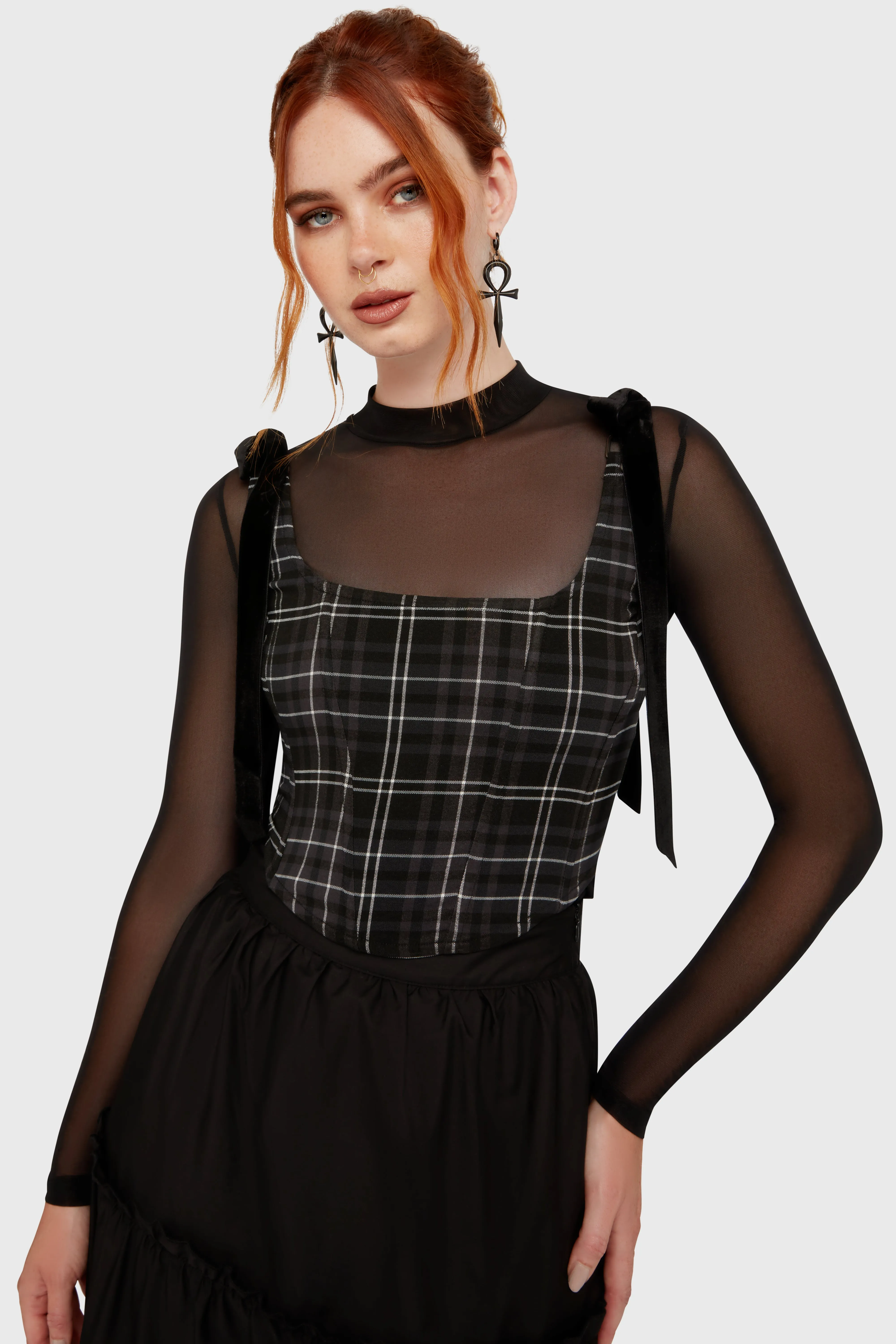 Tartan Flora Corset Top [GREY]