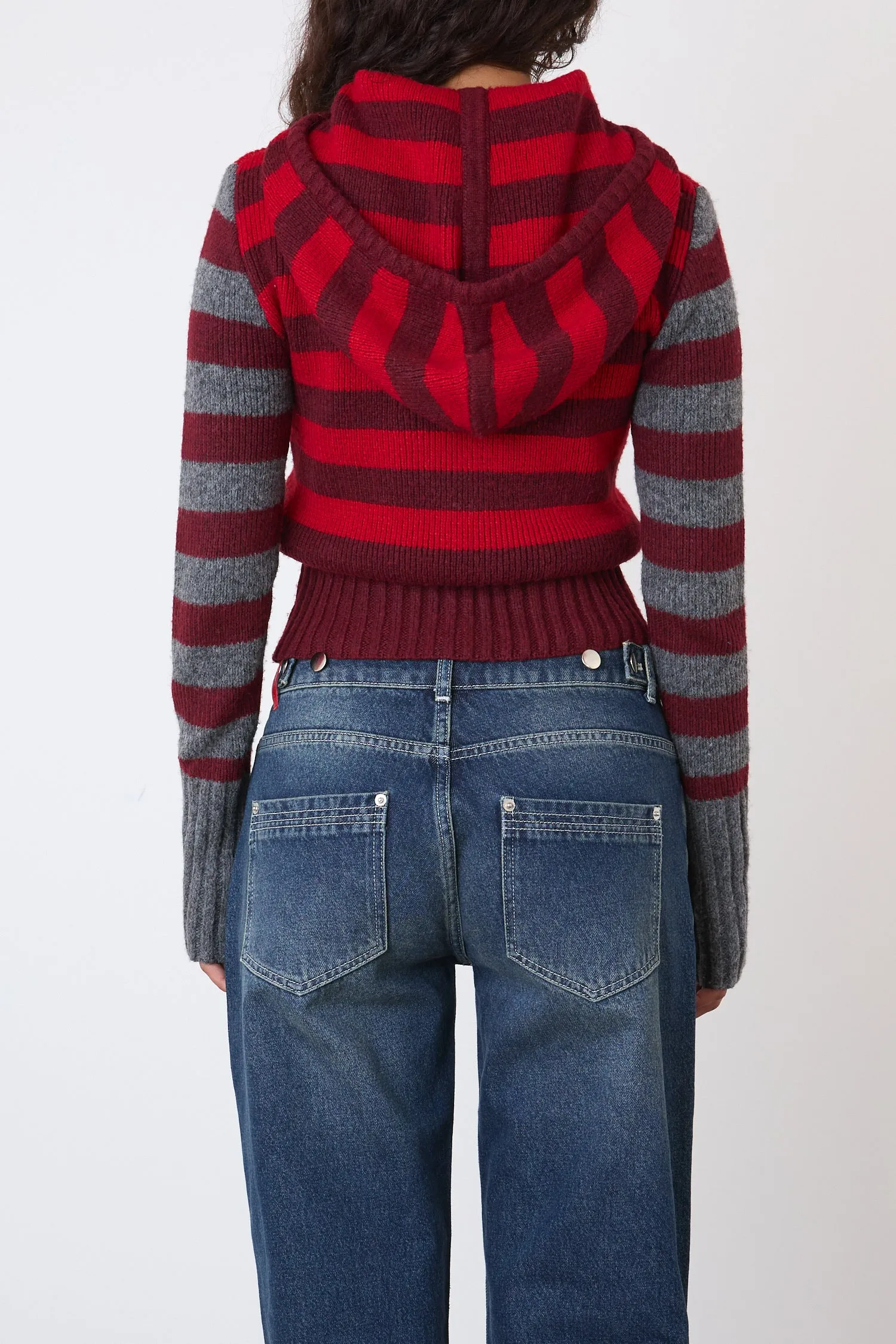 The Anita Knitted Hoodie, Burgundy Stripe