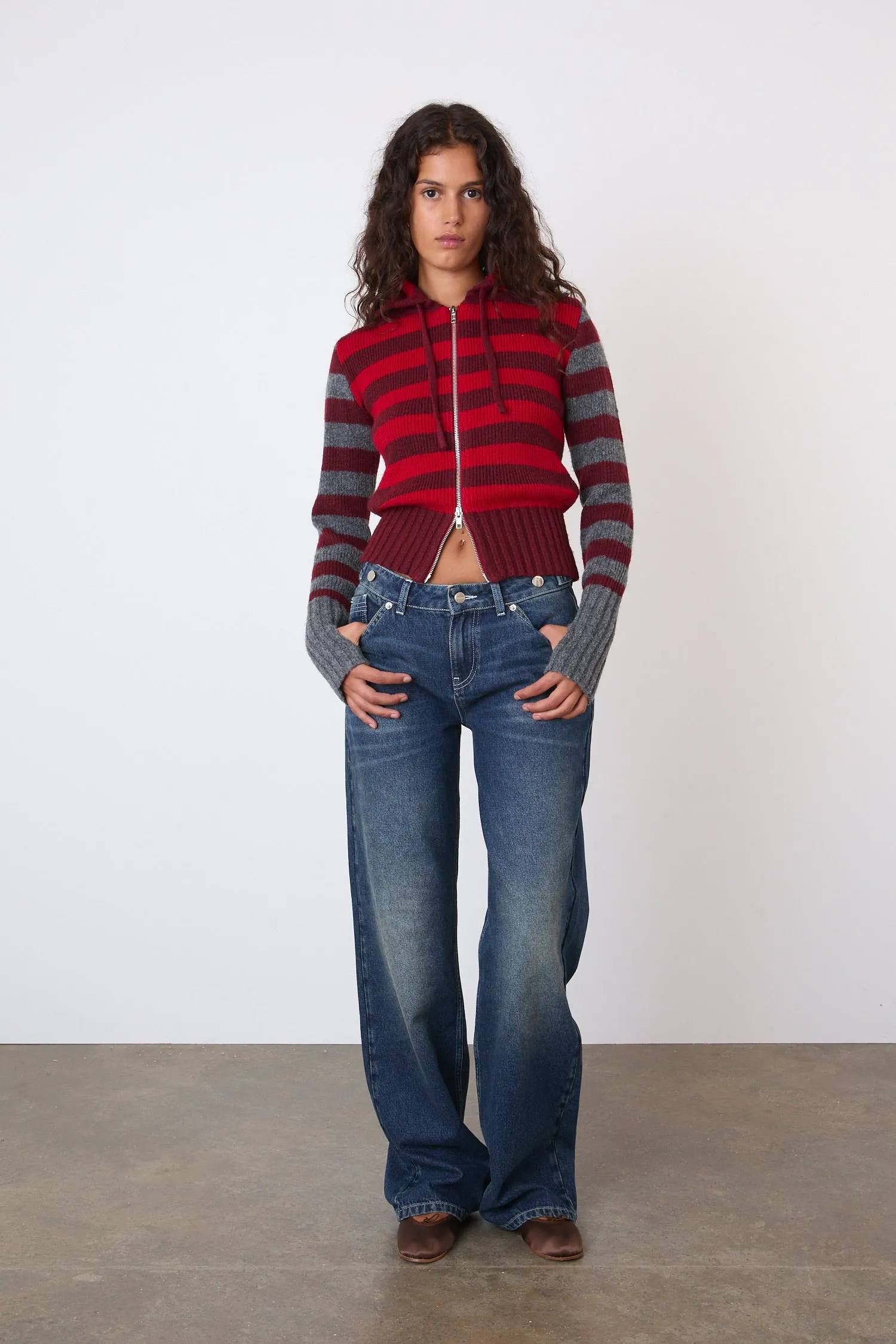 The Anita Knitted Hoodie, Burgundy Stripe