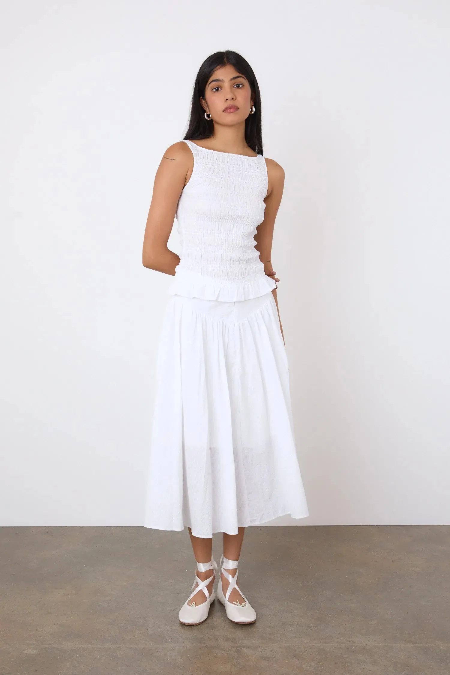 The Deba Seersucker Top, Porcelain