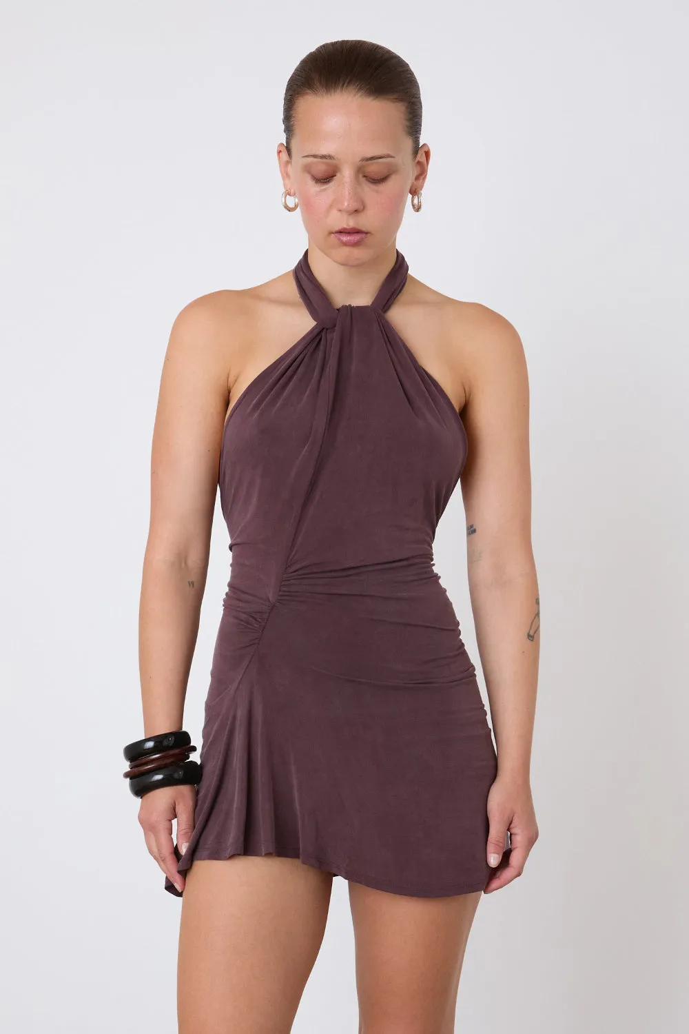 The Kylie Halter Knot Dress, Mahogany