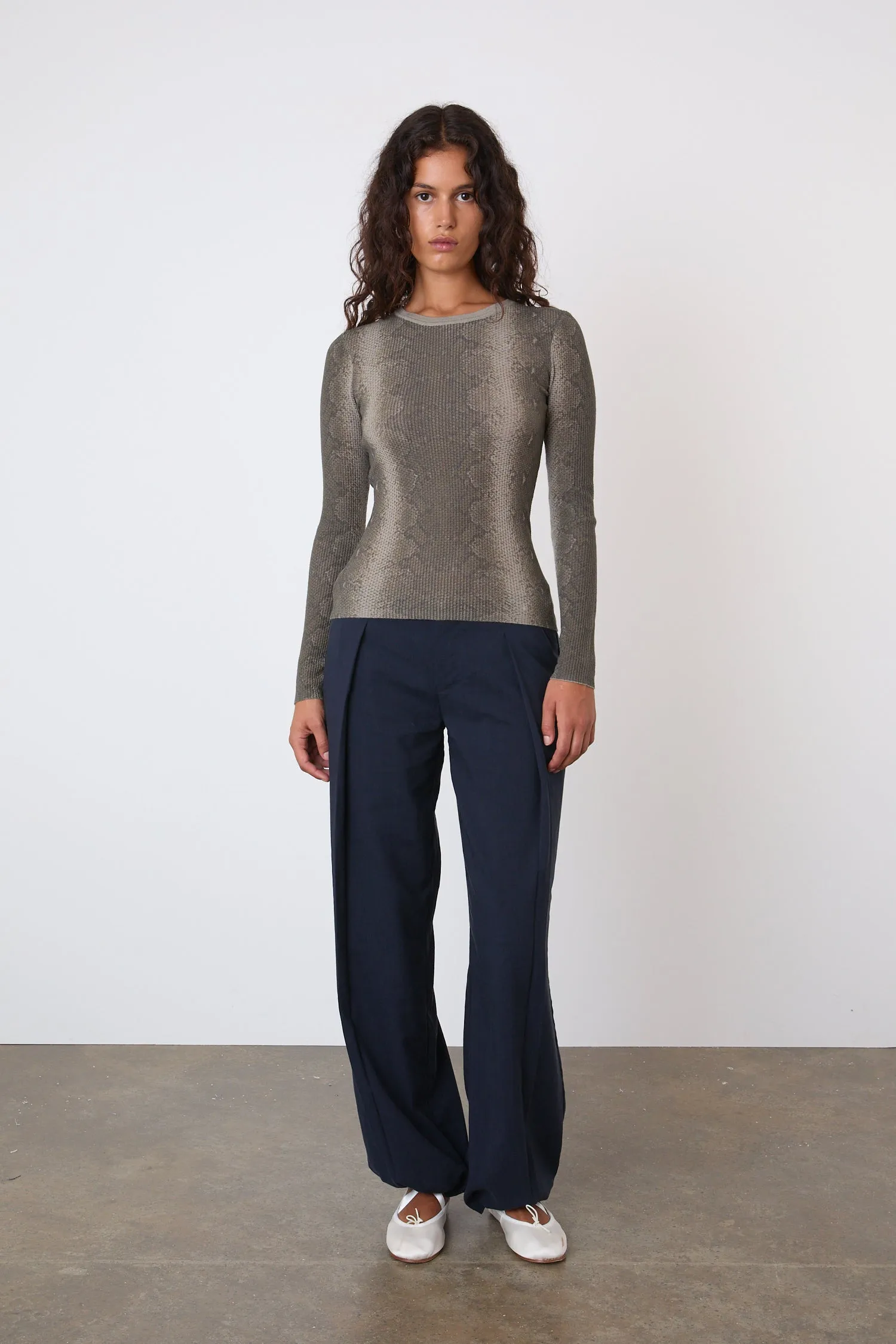 The Lulu Thermal Knit Top, Olive Python