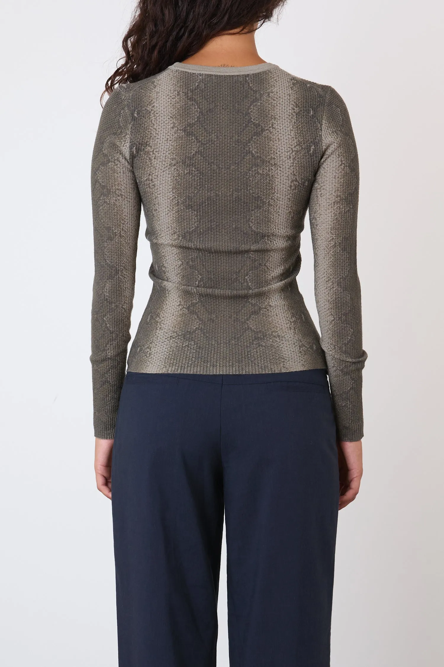 The Lulu Thermal Knit Top, Olive Python