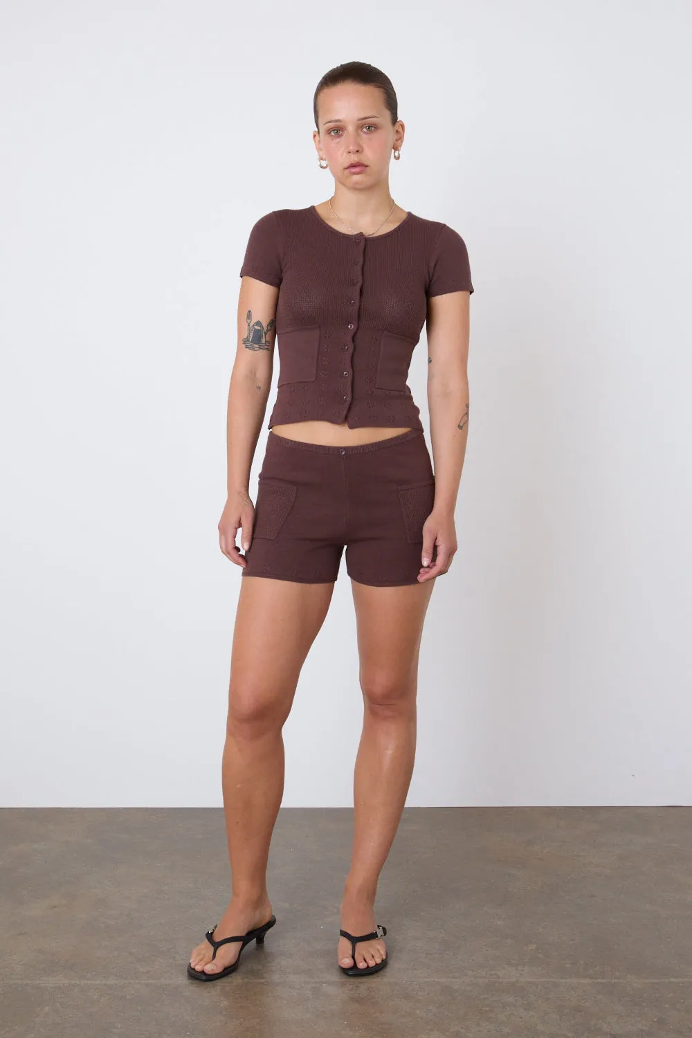 The Marie Knit Polo Top, Chocolate