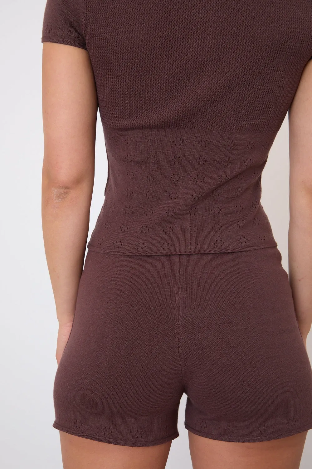 The Marie Knit Polo Top, Chocolate
