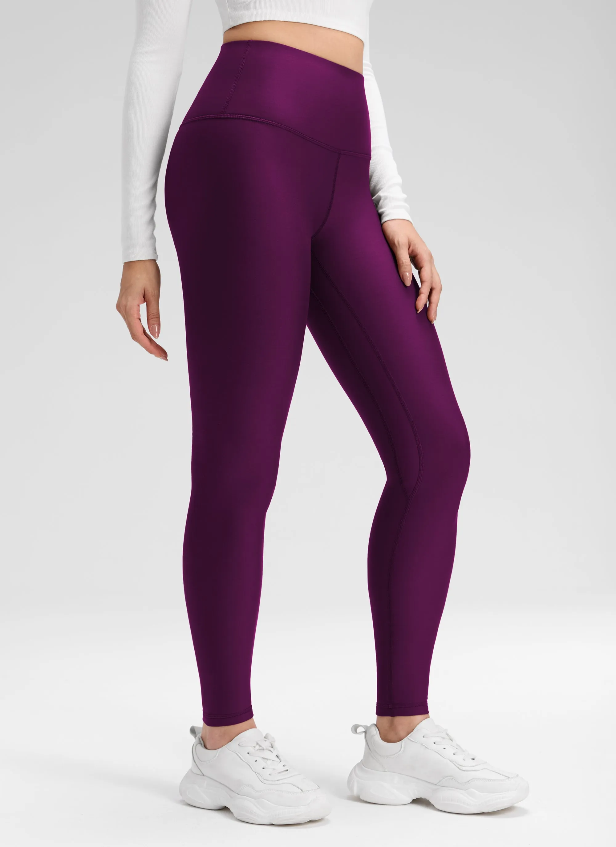 CRZ YOGA Women's Winter High Rise Thermal Fleece Lined Leggings 28'' Plum Magenta