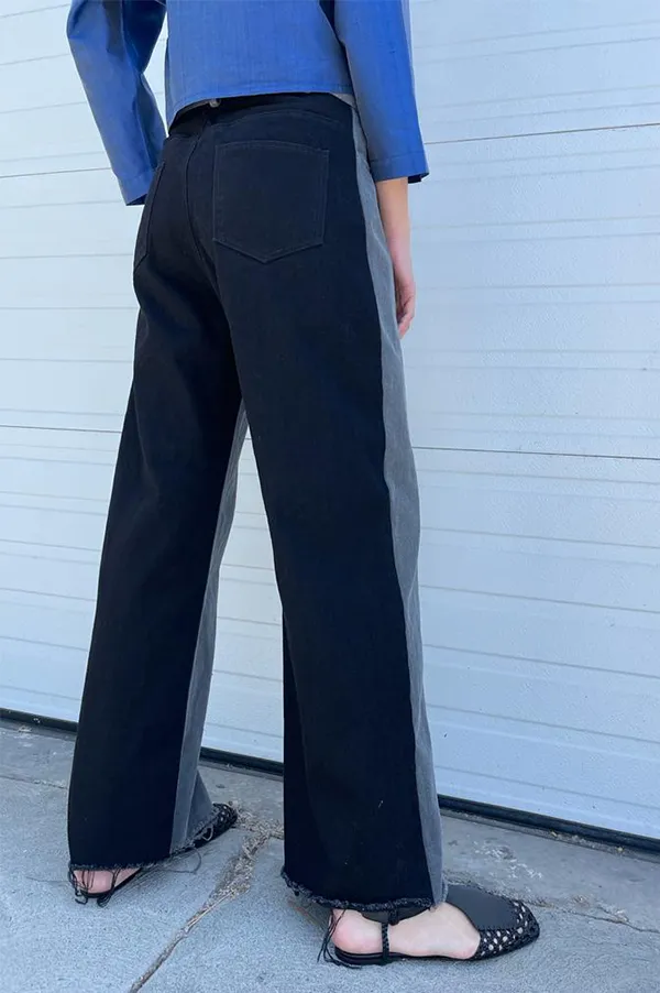 Two Tone Wide Leg Jeans in Gray/Black
