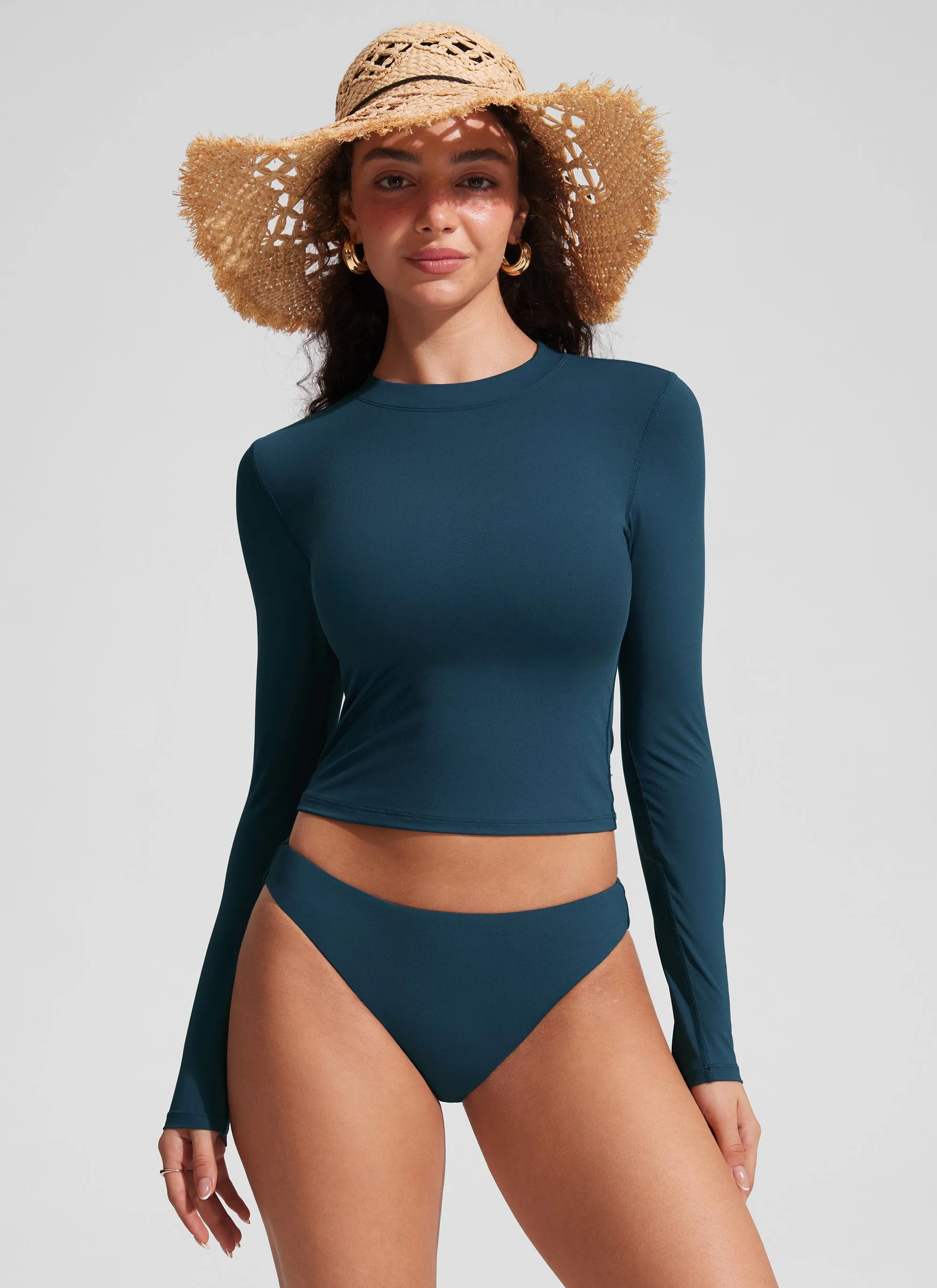 UPF 50  Cropped Rashguard Swimsuit Top