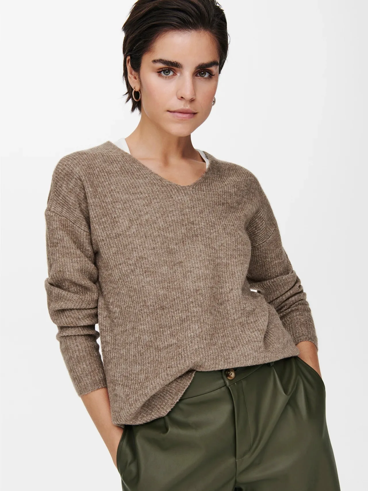 V-neck Dropped Shoulder Sweater