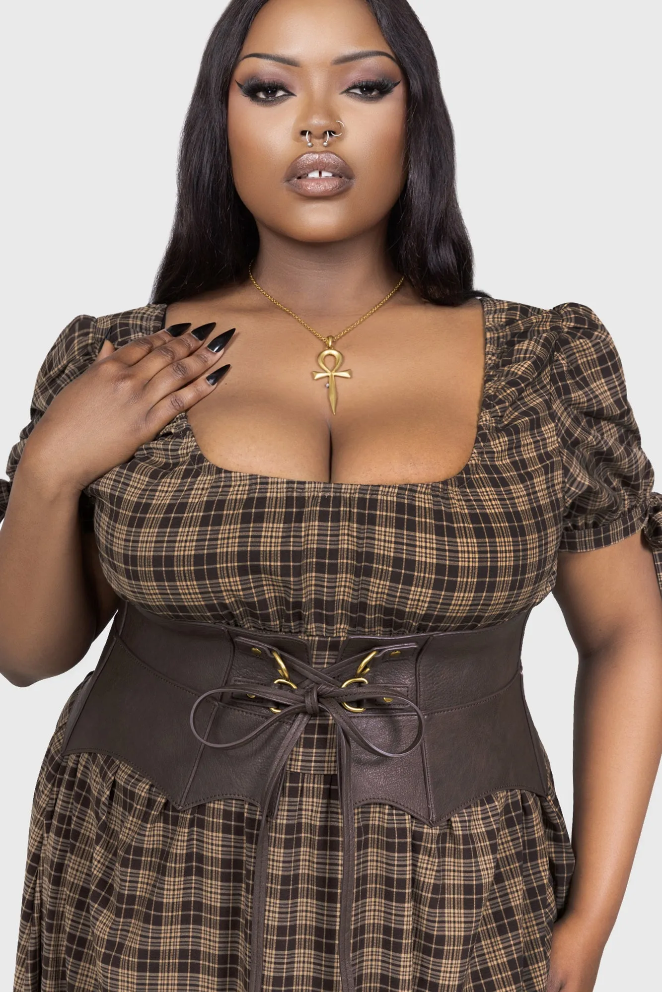 Wetland Bat Peplum Corset [BROWN]