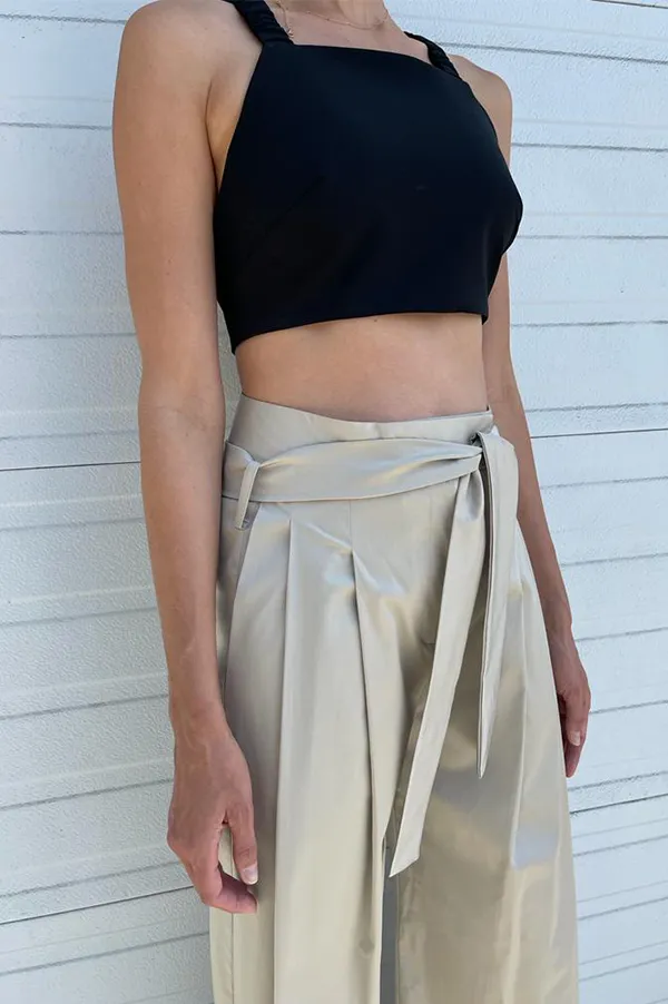 Wide Leg Pant with Belt in Cream