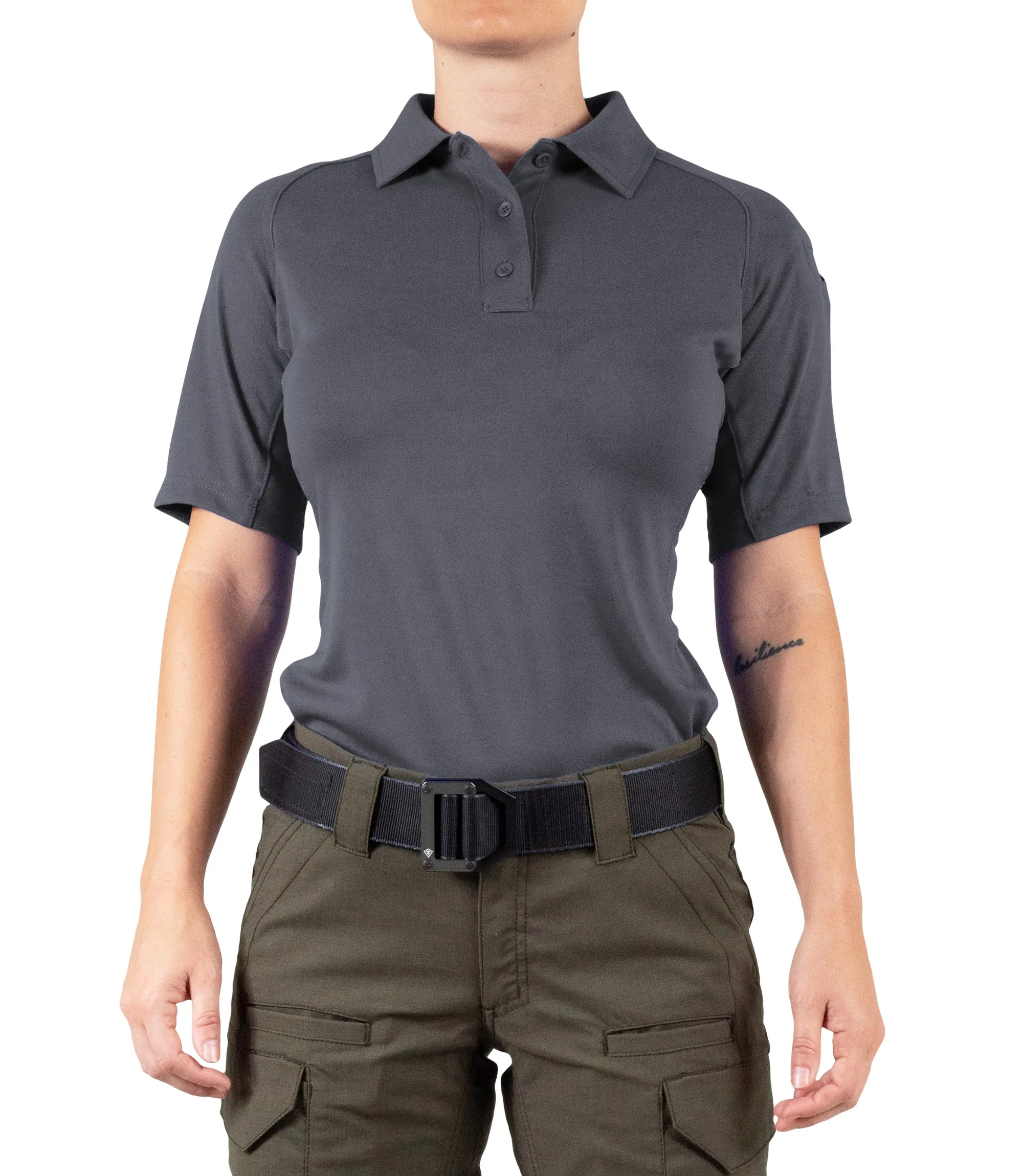 Front of Women's Performance Short Sleeve Polo in Asphalt |color_asphalt