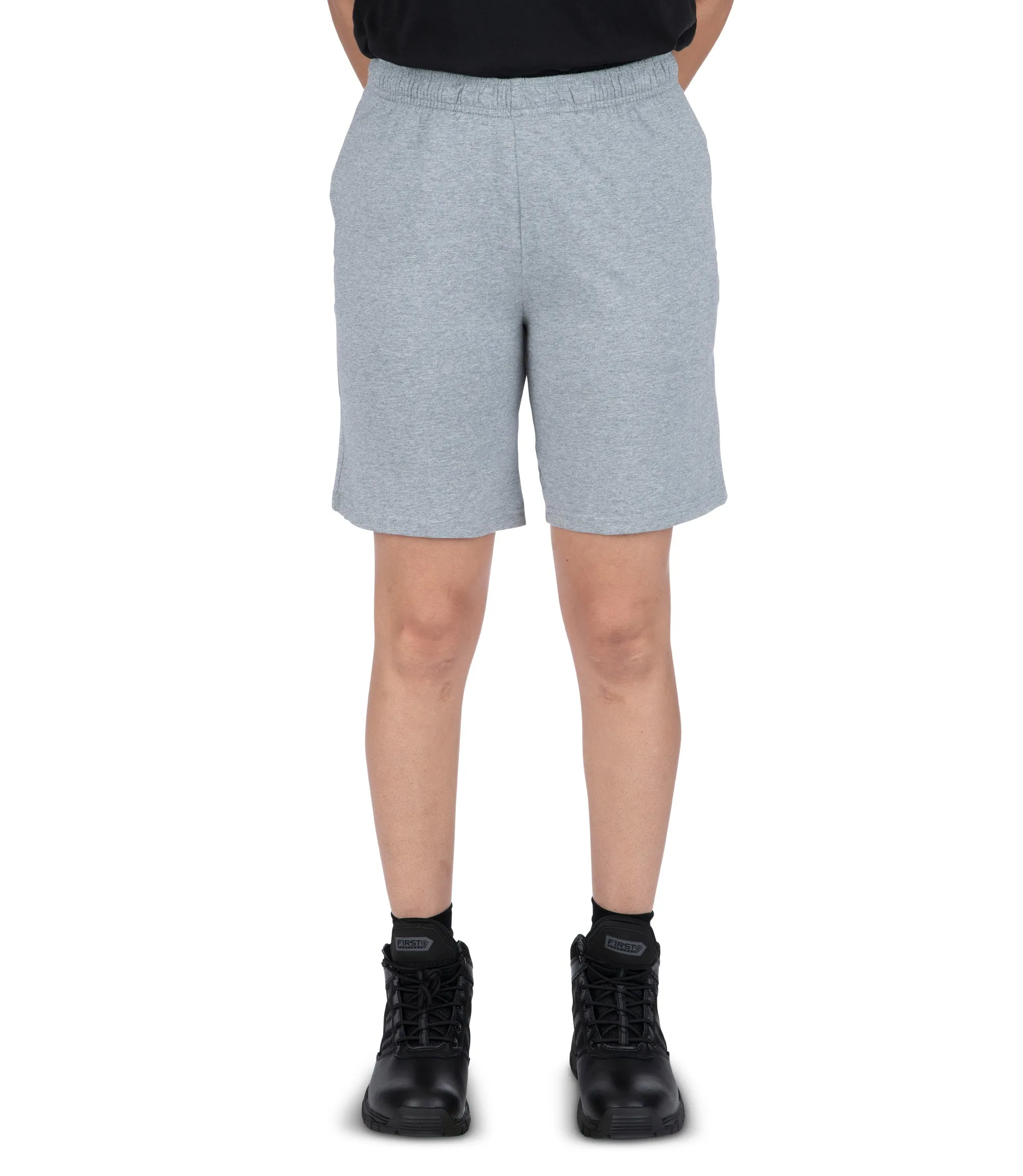 Front view of Women's Tactix PT Cotton Training Short in Heather Grey|color_heather grey